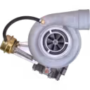 0R7569 S300G turbocharger front view with silver compressor housing and V-band inlet