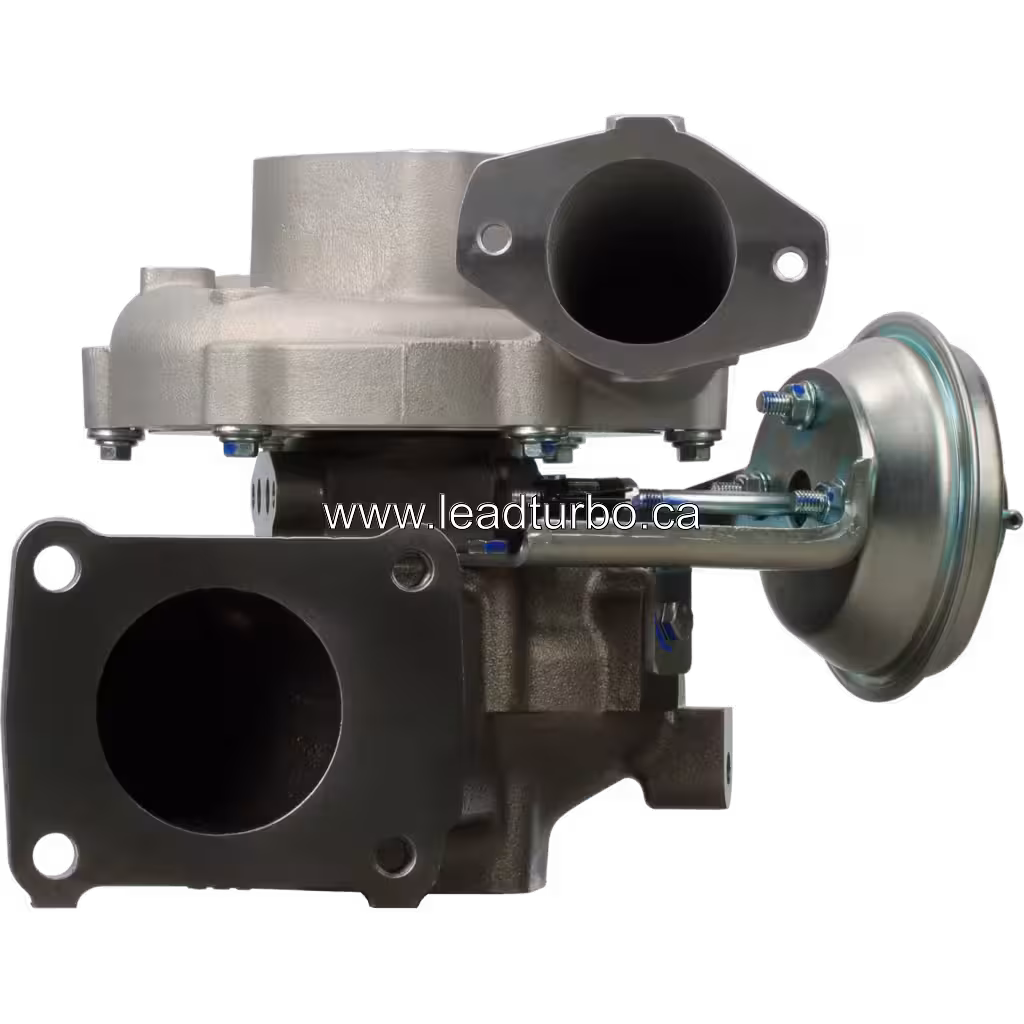 17201-17050 GT2359V turbocharger front view with silver compressor housing and black exhaust housing