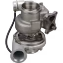 Bottom 45-degree view of 247-2956 turbocharger assembly with visible fasteners and cable fitting