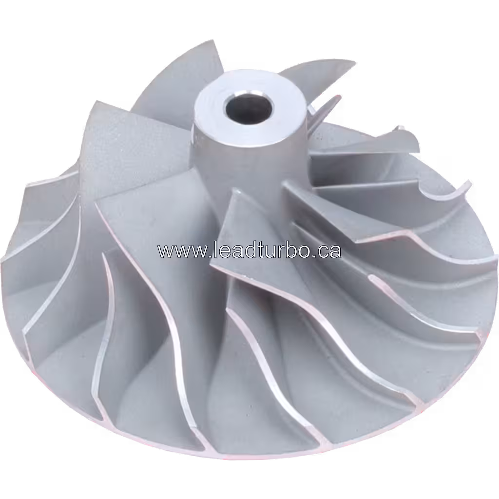45-degree top view of J96 compressor wheel showing central hub