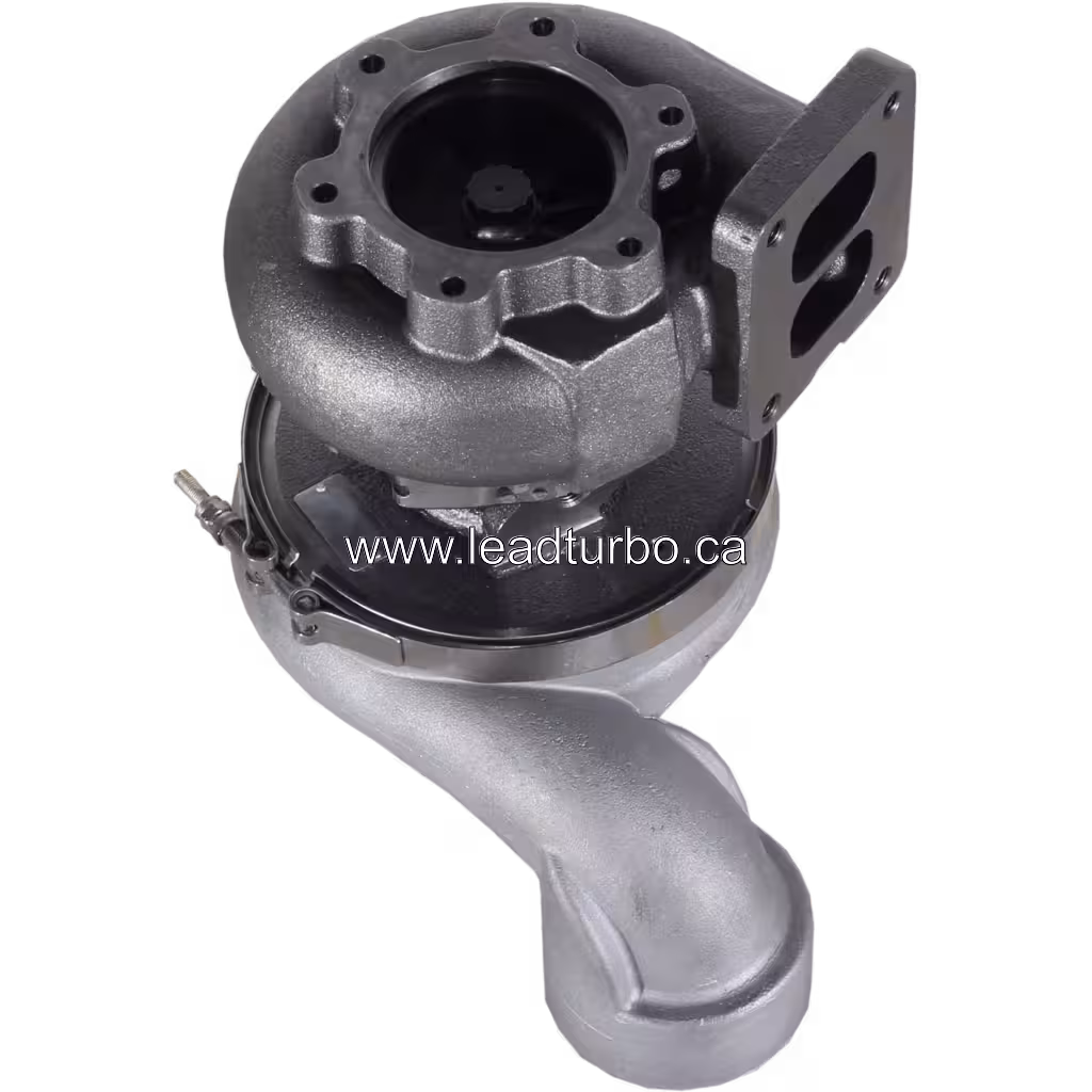 318294 S400 turbocharger bottom view showing clamp-style housing joint and oil port