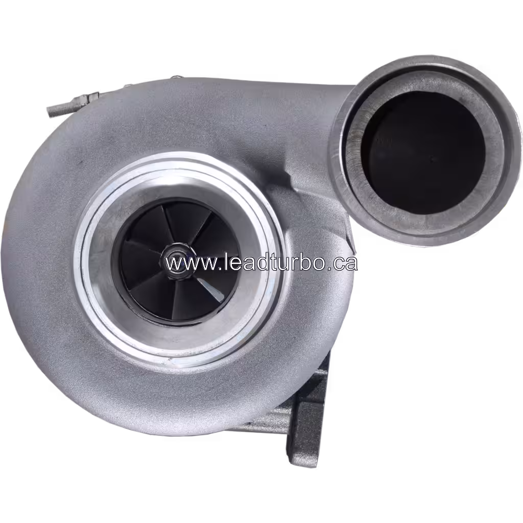 318294 S400 turbocharger front view showing silver compressor housing and black compressor wheel