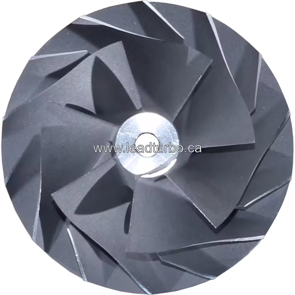 Front view of 4027807 CW HX55W compressor wheel with curved blades