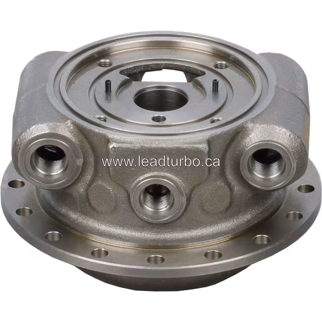 Top 45-degree view of HE851 bearing housing showing central bore and flange