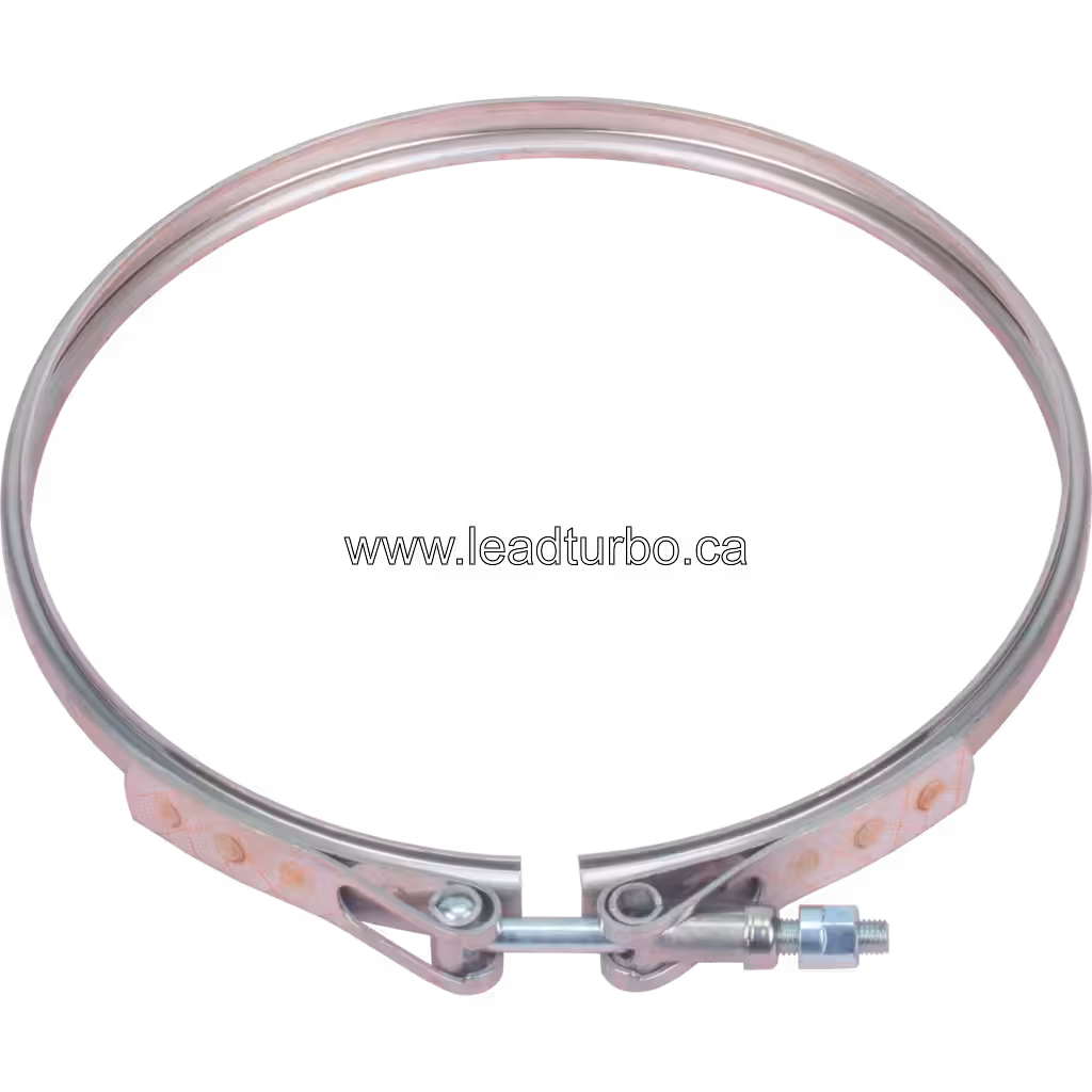 Silver metal V-band clamp with threaded stud and nut