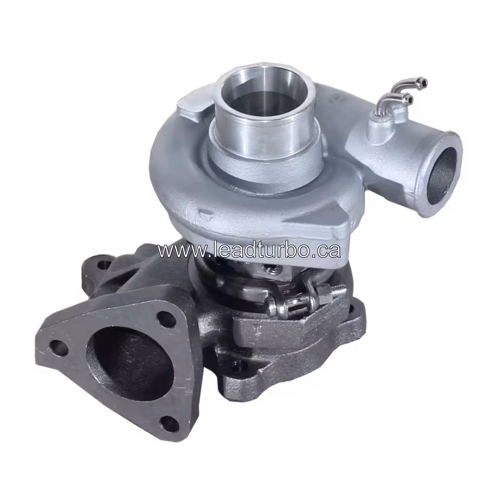 Mitsubishi 4M40 turbocharger top view showing compressor inlet and turbine flange
