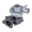 Mitsubishi 4M40 turbocharger top view showing compressor inlet and turbine flange