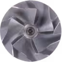 J96 turbocharger rotor assembly top-down view with metallic finish and threaded end