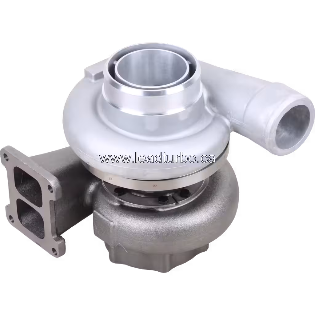 KTR130-33CAW turbocharger top view showing polished compressor housing