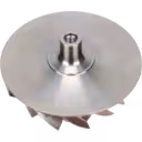 Bottom view of compressor wheel backplate with central threaded mounting hole