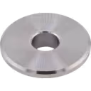 Bottom view of a machined metal ring with a wide flange for industrial turbo