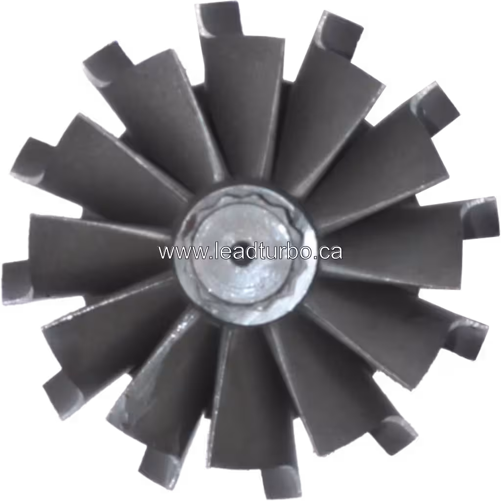 Vue de dessus de la roue turbine TD05 montrant les aubes radiales
