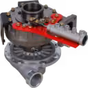 S1760-E0M10 turbocharger bottom view with dark grey turbine housing
