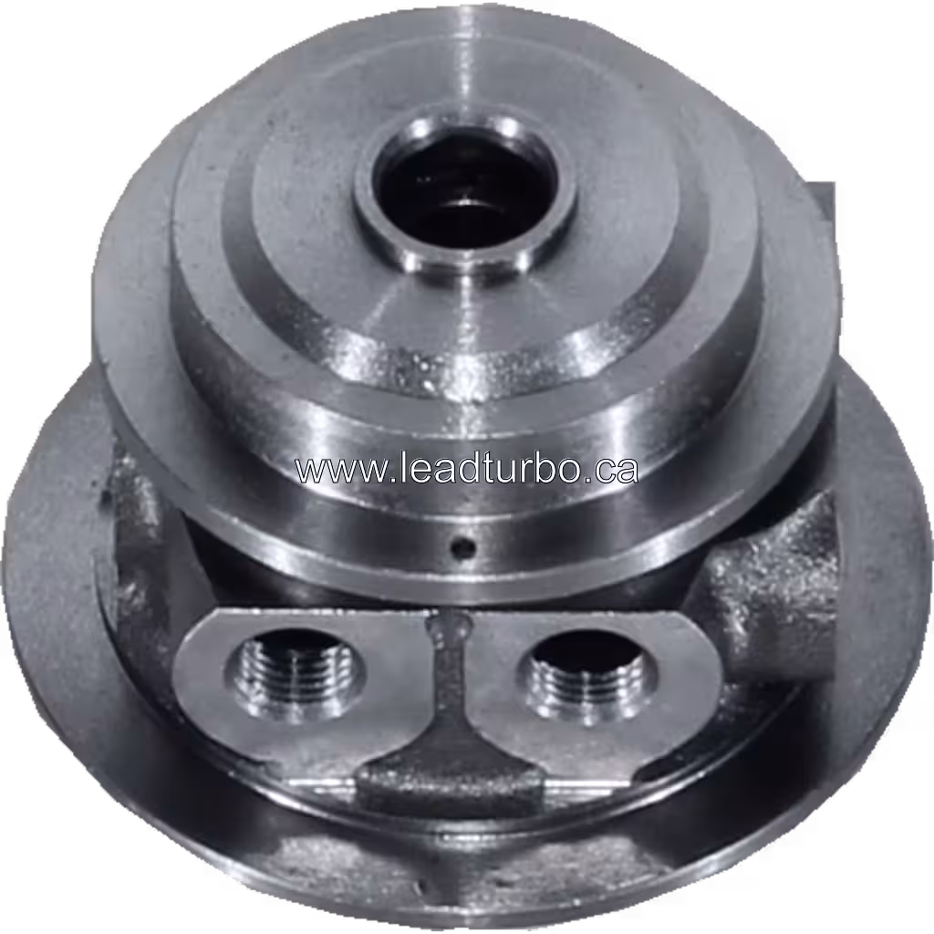 Turbo bearing housing showing internal shaft support and bearing race