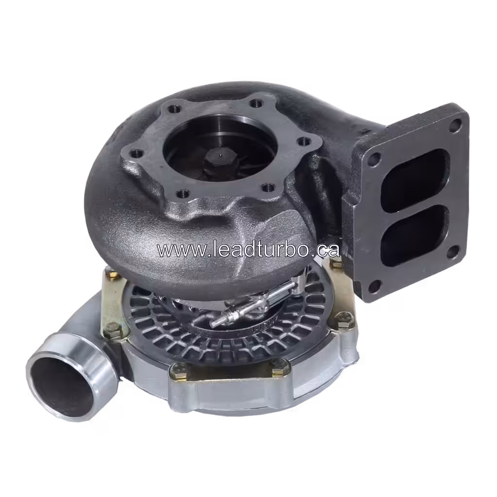 Vue inférieure du turbocompresseur 466242-5016 avec support de montage et bride de refroidissement