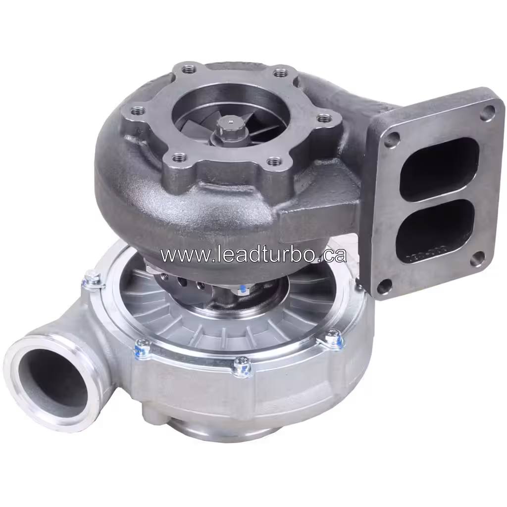 Turbocompresseur 61560113227 vue inférieure avec roue turbine et pieds de fixation