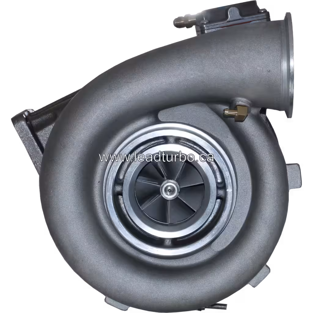 Turbocompresseur 758160-5007 GTA4502V vue de face avec carter inférieur gris et supérieur argenté