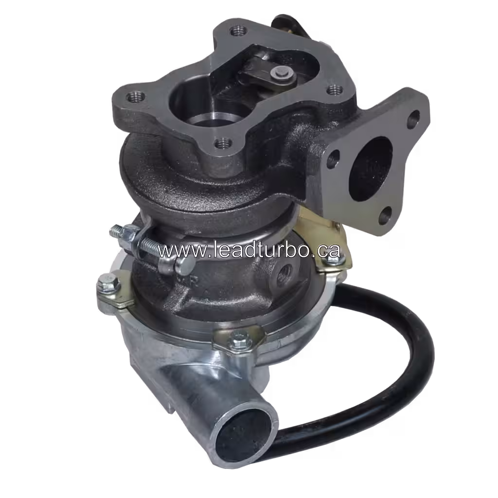 VI61 turbocharger bottom view showing mounting details and actuator assembly