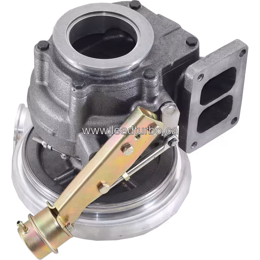 20763166 turbocharger bottom view with square exhaust flange and mounting bracket