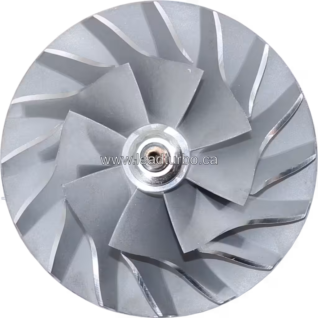 Side view of J96 turbo shaft with compressor and turbine wheels