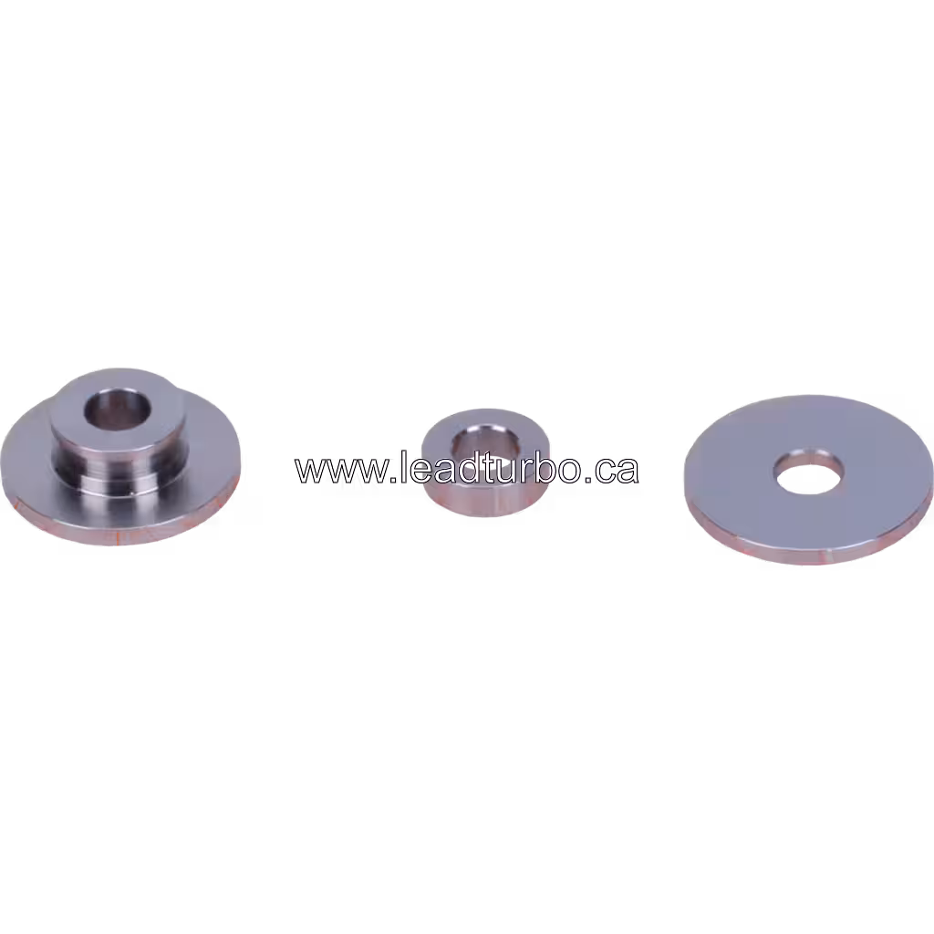 Machined metal thrust ring components for J96 turbo, angled view