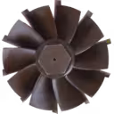 Profil latéral de la roulette de turbine J96 montrant l'arbre et les aubes courbées