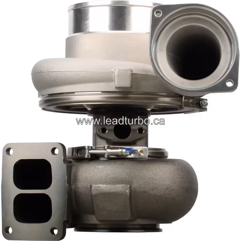 701756-5013S GTA5002B turbocharger front view with two-port exhaust flange