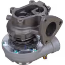 1118300J1QFB turbocharger bottom view with three-bolt turbine flange and control rod