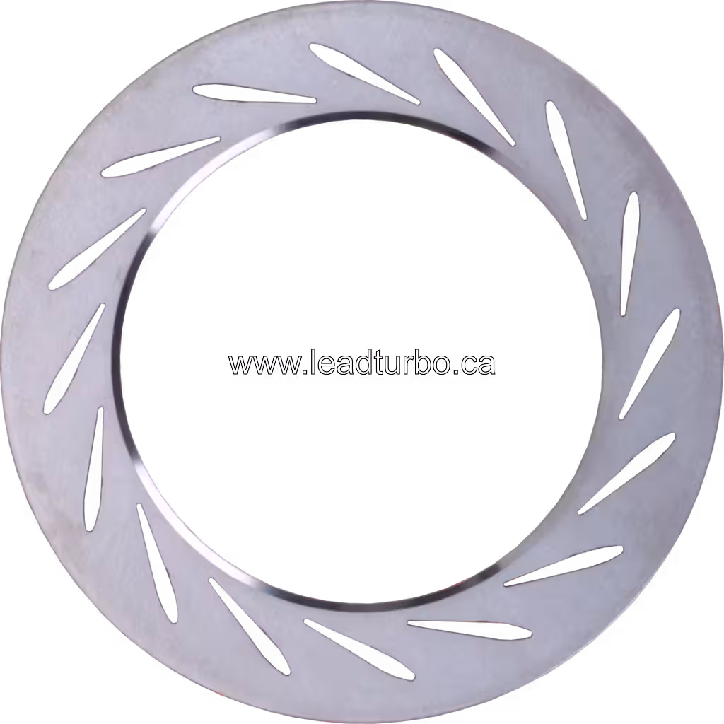 Vue de dessous d'un Nozzle Ring Assy J96, composant circulaire usiné pour turbocompresseur