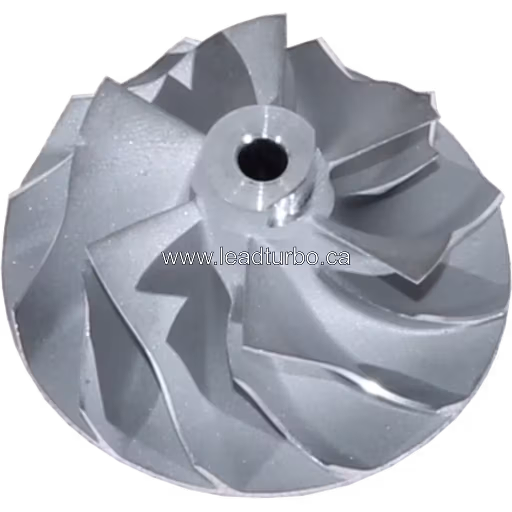 Roue de compresseur FOR 49135-07312 CW vue de dessus, finition métallique argentée