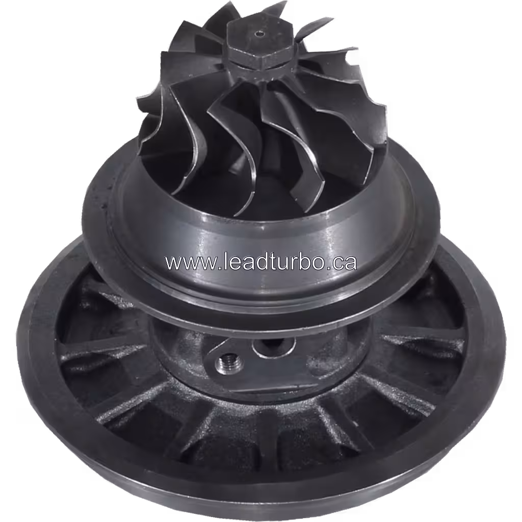 Underside view of 4LF555 core showing turbine wheel and cast housing