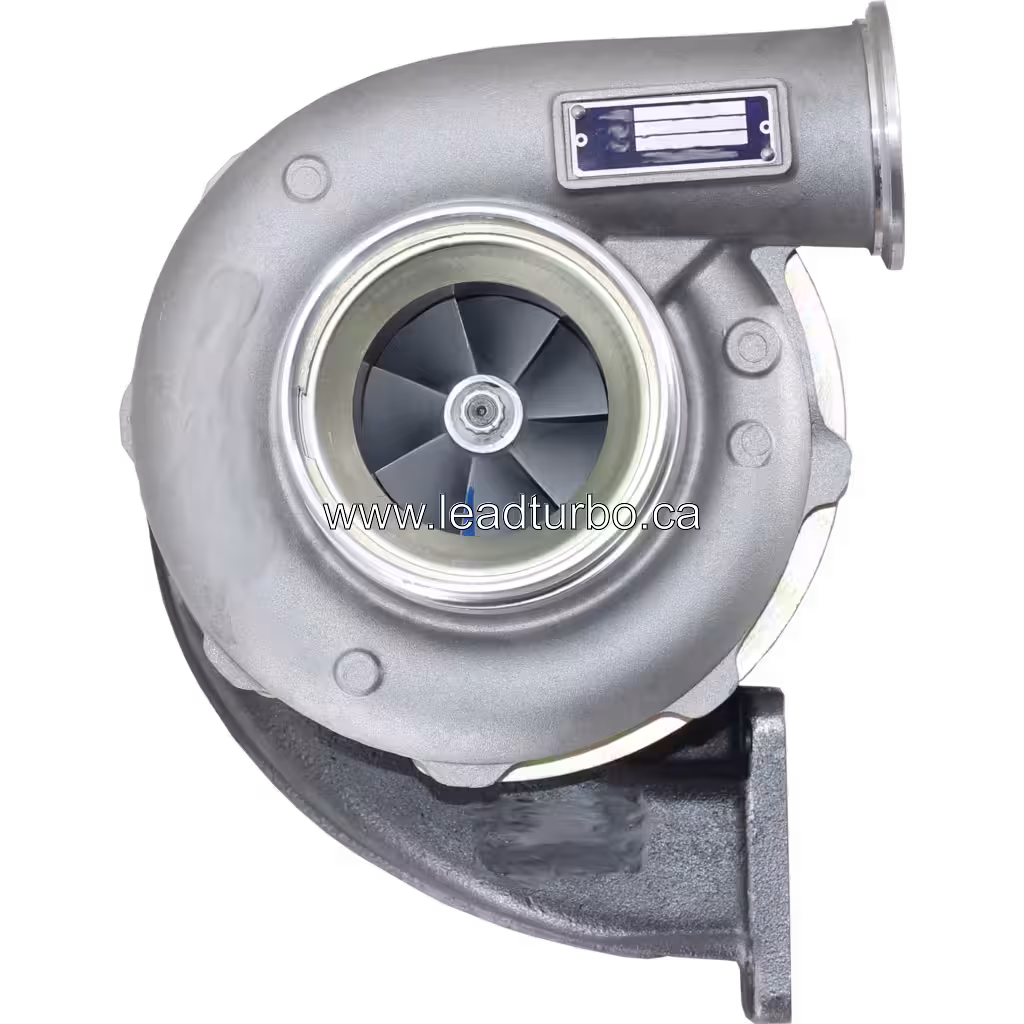 3803939 HX50 turbocharger front view with silver compressor housing