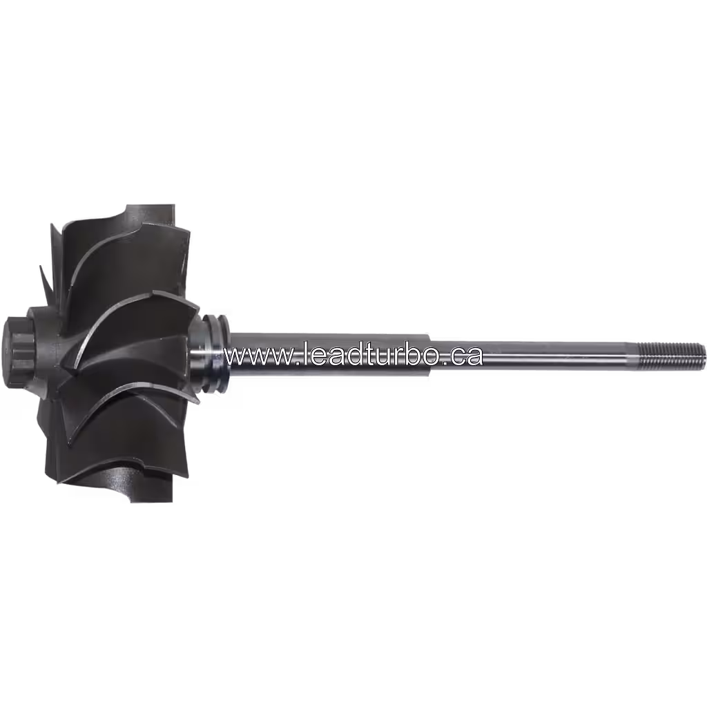 314629 S300 turbine wheel front view with curved blades and metallic shaft