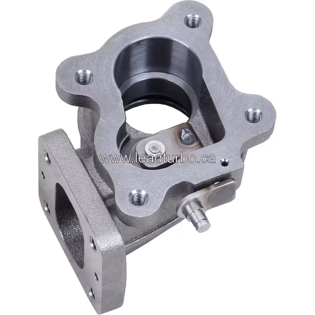 J96 turbocharger turbine housing with rectangular flange and threaded holes