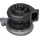45-degree bottom view of 5323959 turbocharger showing black turbine housing and flange