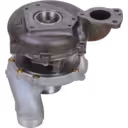 Bottom view of 6420900980 turbocharger showing turbine housing and flange