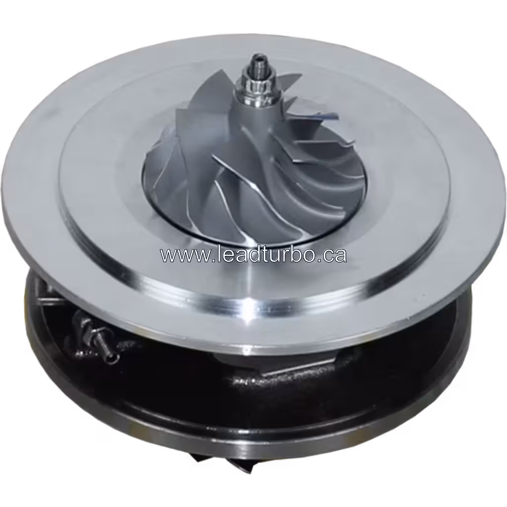 45-degree top view of GT2056V core for BMW M57D E53 RL displaying compressor wheel