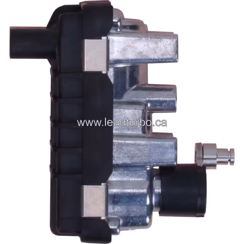 J96 turbo actuator side view showing metal mounting bracket and ports