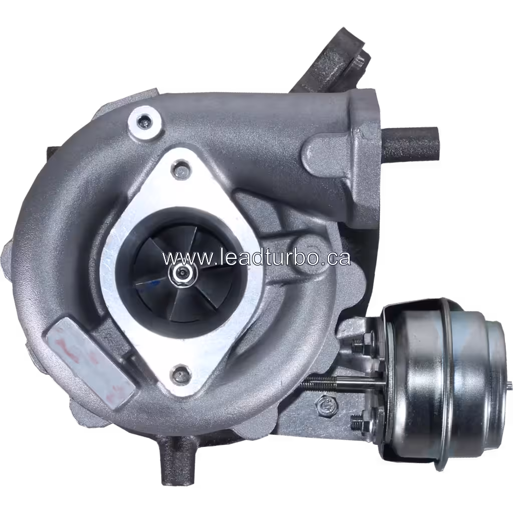 Front view of 14411EB300 GTA2056LV turbocharger showing compressor wheel and VGT actuator