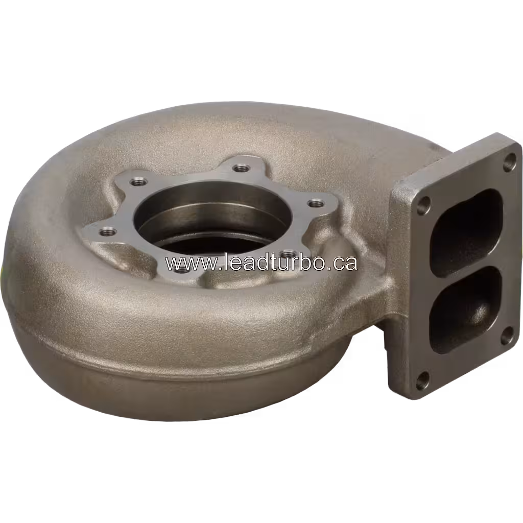 Cummins QST30 turbine housing top view showing five-bolt mounting pattern
