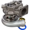 17201-68010 turbocharger bottom view revealing internal shaft and bearing assembly