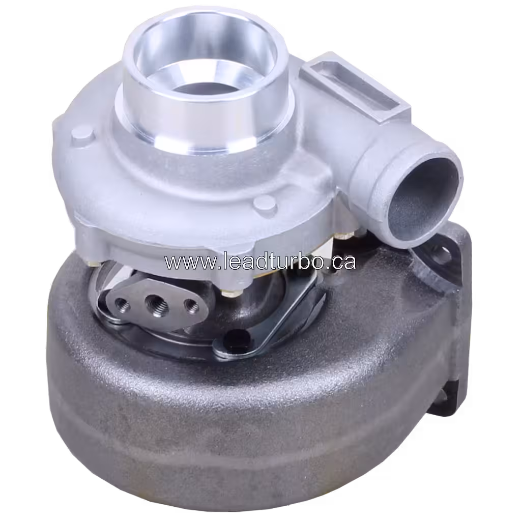 Top view of 3802290 Cummins 4BTA turbocharger showing rectangular flange and mounting bolts