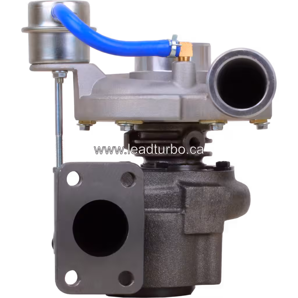 711736-0010 GT2556S turbocharger front view with blue actuator hose