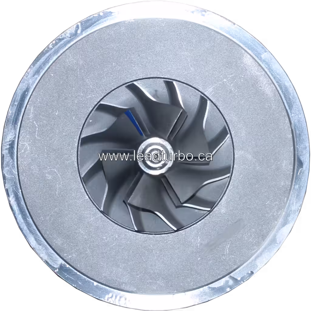 Vue avant du core de turbocompresseur TBP4 447450-0206 avec roue compresseur et turbine
