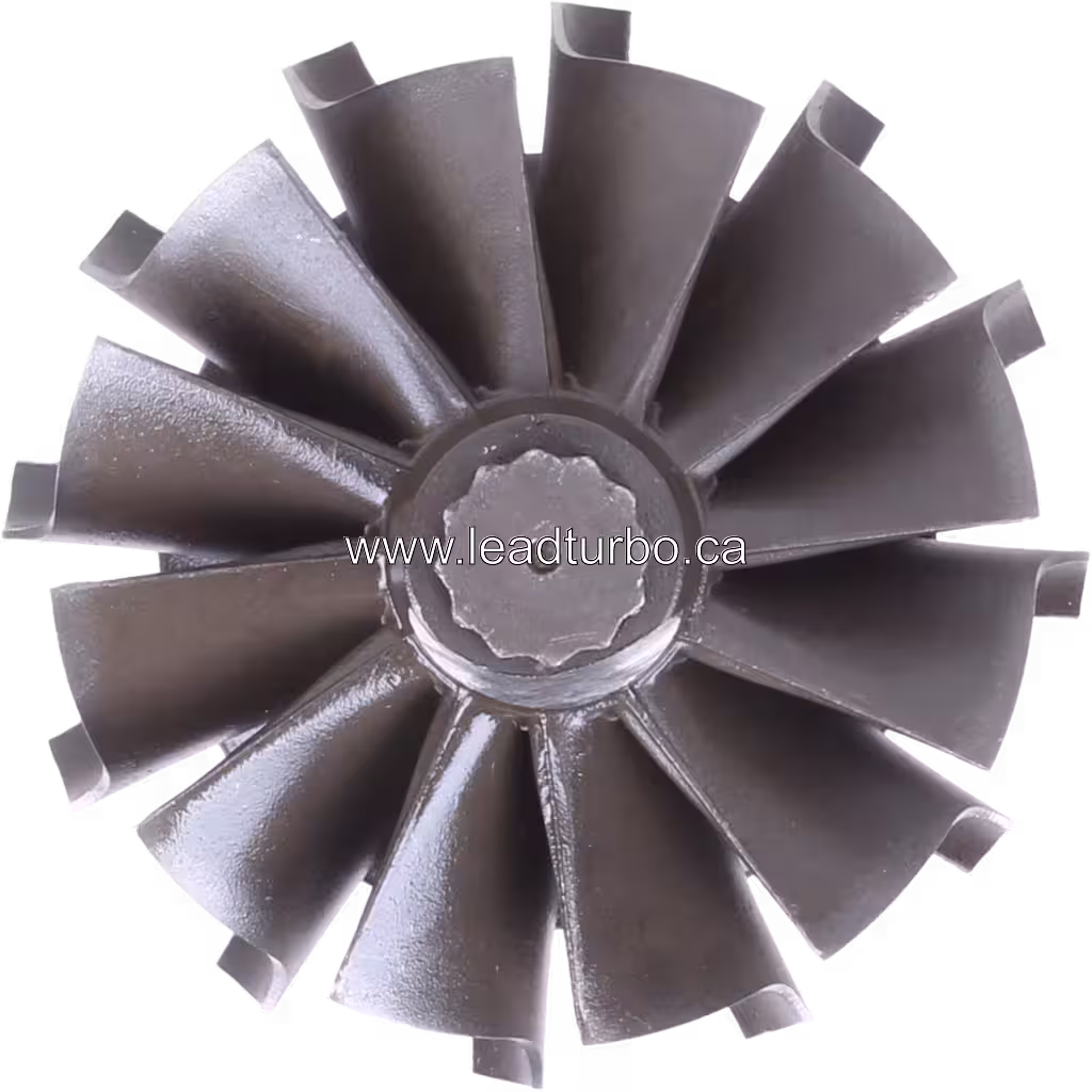 Vue de dessus de la roue de turbine J96 montrant l'arrangement radial des aubes