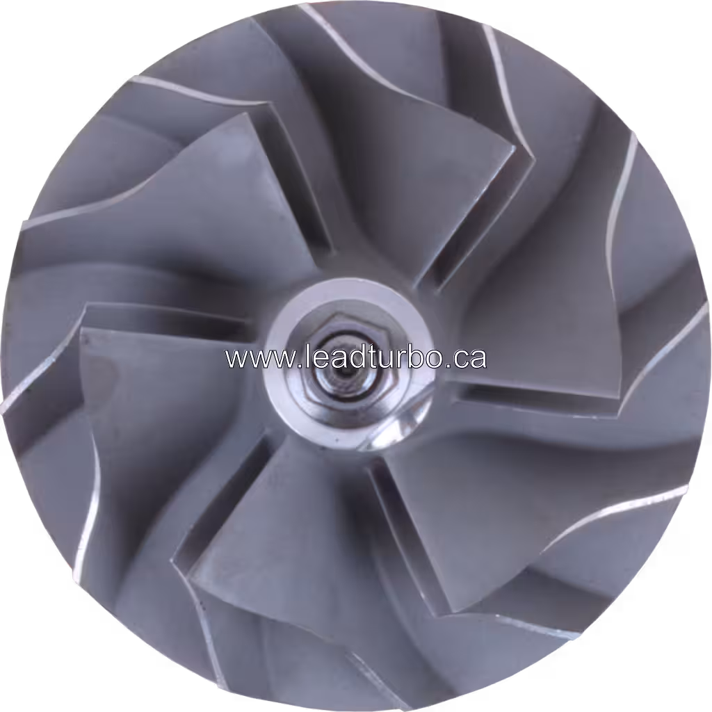 Vue de dessus à 45 degrés du rotor de turbocompresseur J96