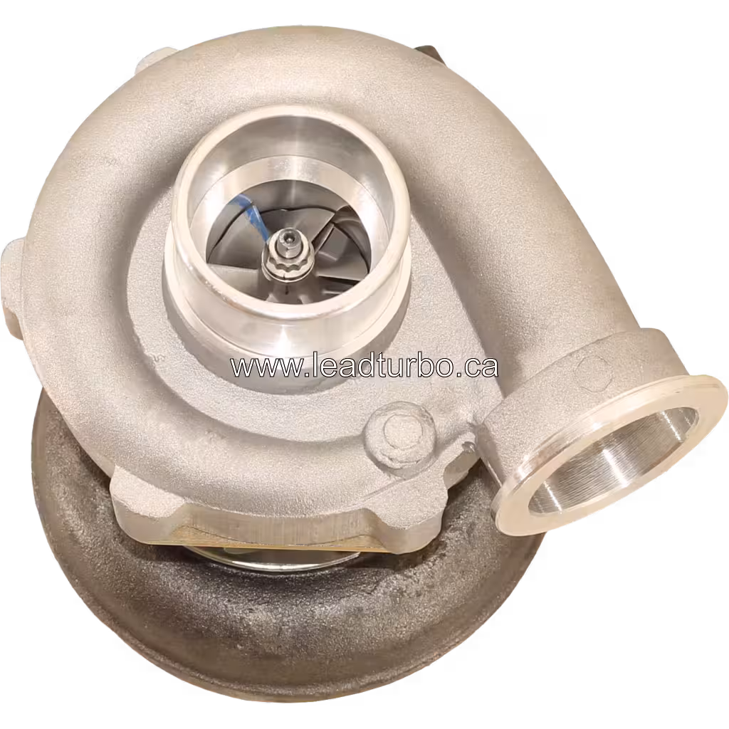 TA3164 turbocharger top view showing aluminum compressor housing and polished inlet