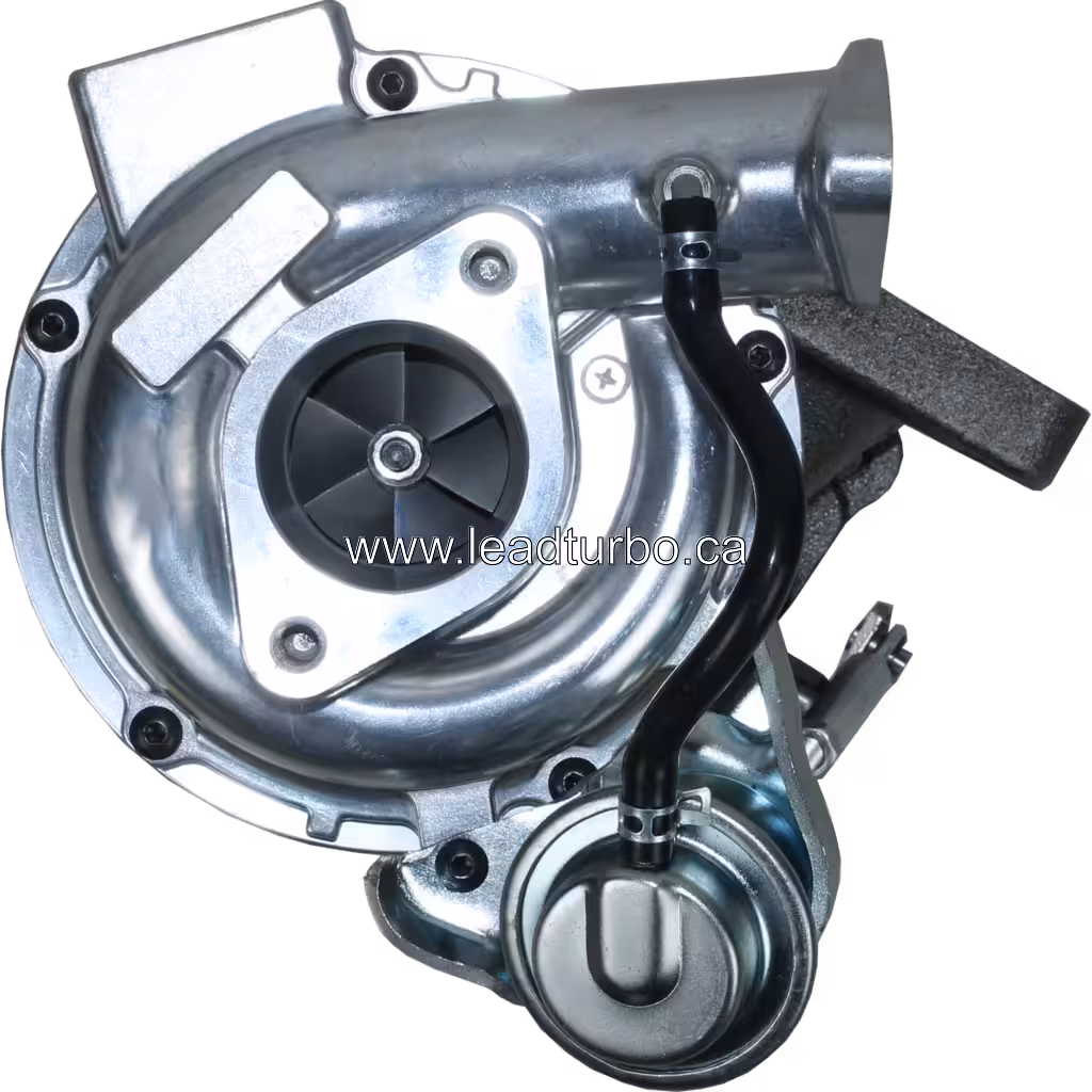 8971856452 Turbocharger front view showing silver compressor housing and V-band flange