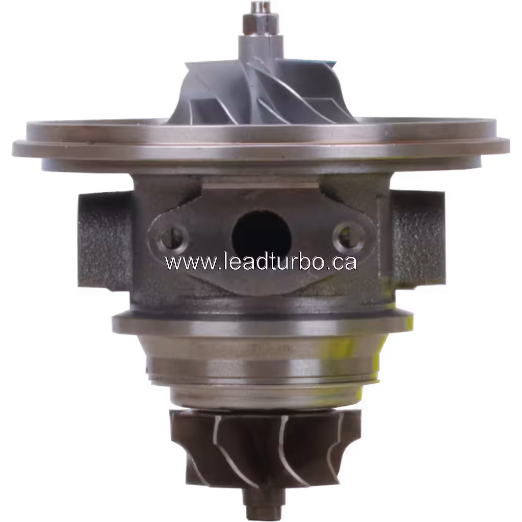 Front view of FOR 1515A029 turbocharger core assembly with turbine and compressor wheels