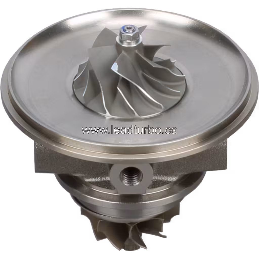 Top 45-degree view of Mitsubishi L200 4D5CDI turbo core showing cast housing and flanges